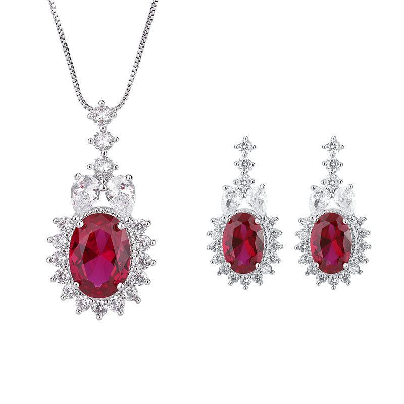 Jewelry Retro Simulation Red Glass Jewelry Set Stud Earrings Main Stone 8 * 12 Pendant 10 * 14