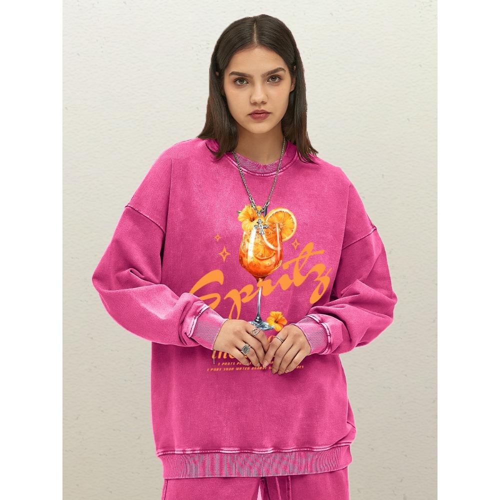 

Принты Апельсиновый сок Спритс - это всегда ответ Женский выстиранный свитшот Хлопок Повседневная спортивная одежда Свободный Осенний Женский L