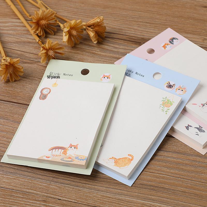 Creative Cartoon Cat Sticky Notes - Cute Memo Notepad for Messages and Diaries