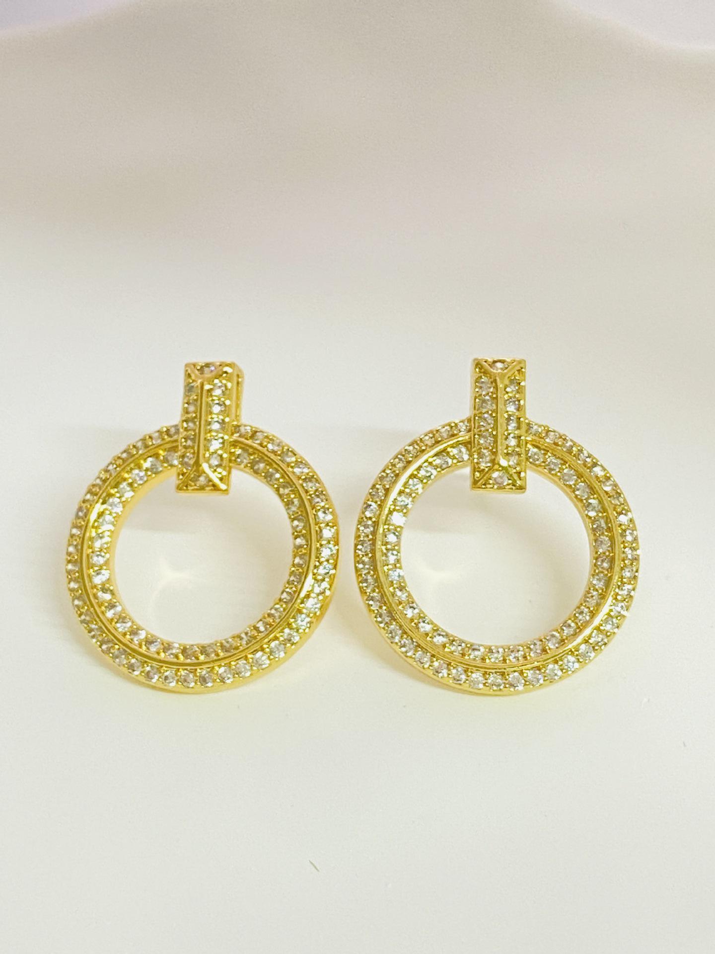 Elegant Gold-Plated Zircon Circle Earrings for Women - Light Luxury, High-End Style