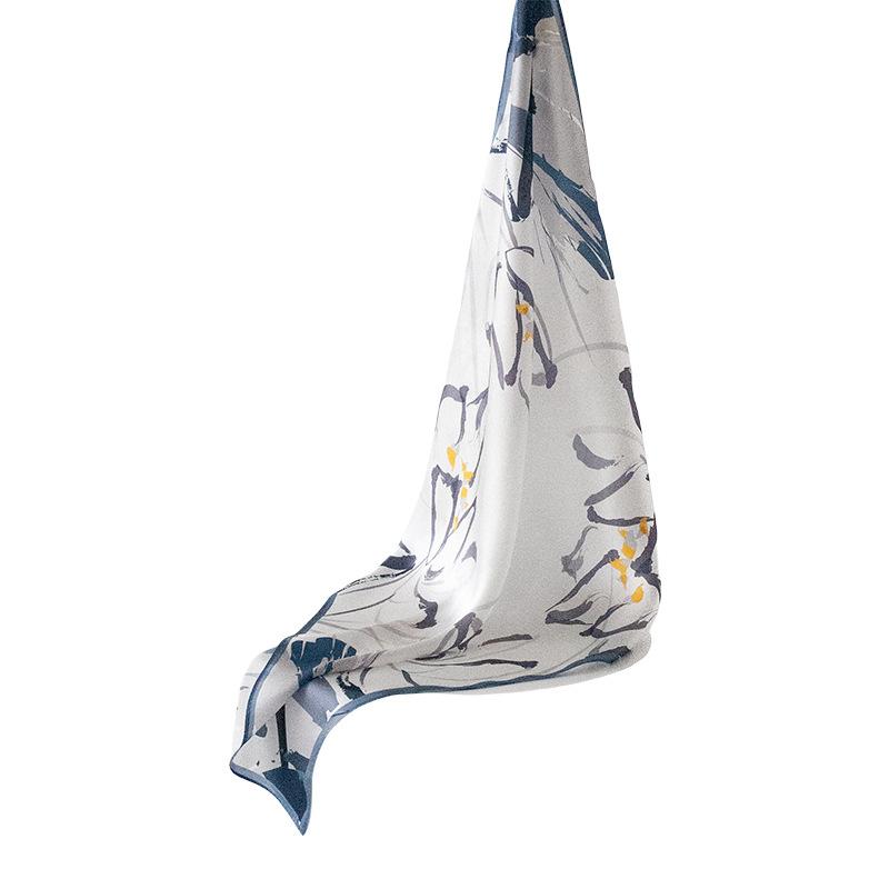 53Cm satin blue printed silk neck small square scarf 100 mulberry silk scarf OL versatile  new silk scarf