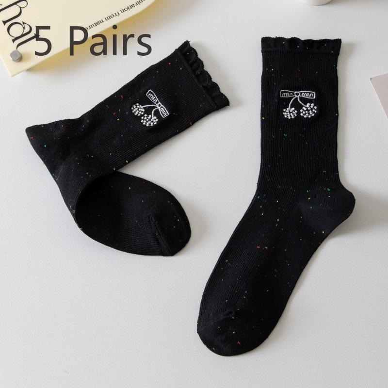 

5 пар женских весенне-летних милых кружевных носков с вышивкой 5 Pairs чёрный