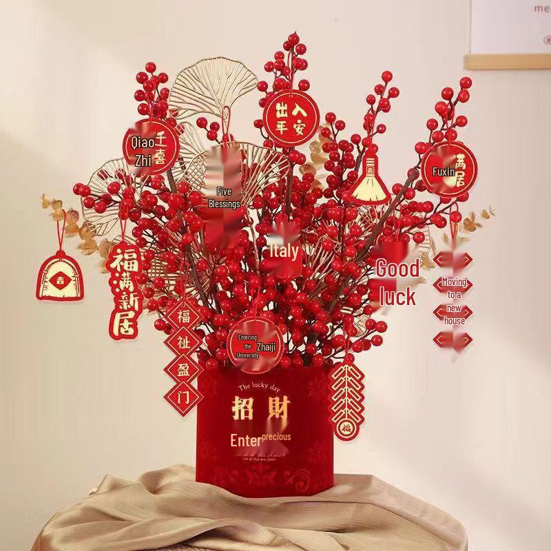 Korean Style New Year Housewarming Ornament: Plush Flower Fortune Bucket for Living Room