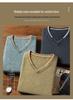 Men's V-neck Cashmere Sweater: Autumn/Winter Short Sleeve, Loose-Fit Knitwear, Color Block Half Sleeve, Casual and Trendy.