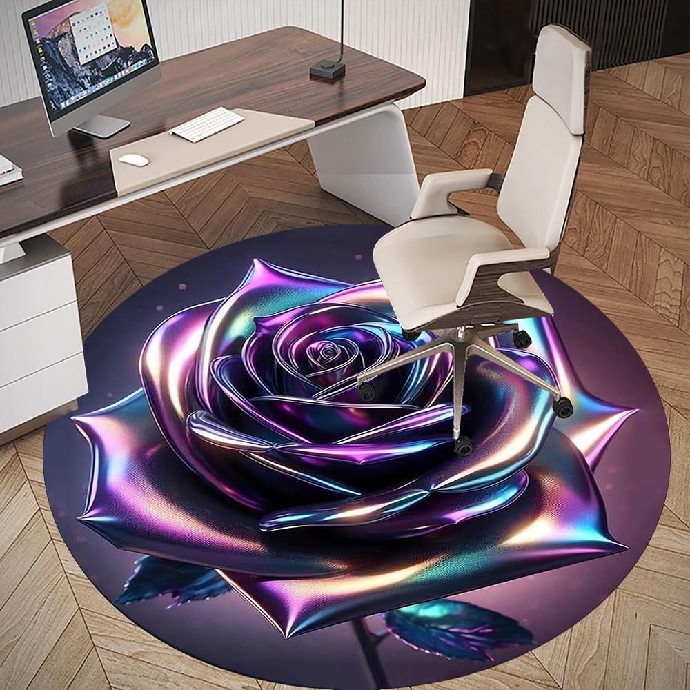 1pc Rose Flower Round Chair Mat Area Rug - Non-Slip, Floor Mat for Office, Bedroom, and Indoor Decor -1002168
