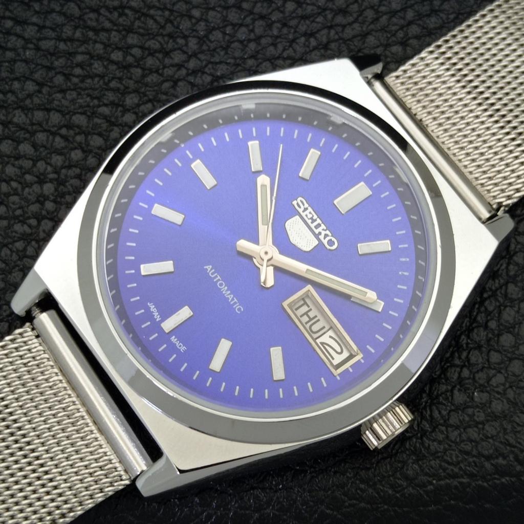AUTOMATIC VINTAGE SEIKO 5 REFURBISHED JAPAN MENS BLUE COLOR DIAL WATCH A440668-4 Sk-a440668