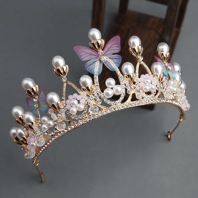Brautschmuck Goldener Schmetterling Kinder Super Fee Strass Krone Stirnband Hochzeit Perle Haarschmuck Hochzeitskleid Performance Schmuck