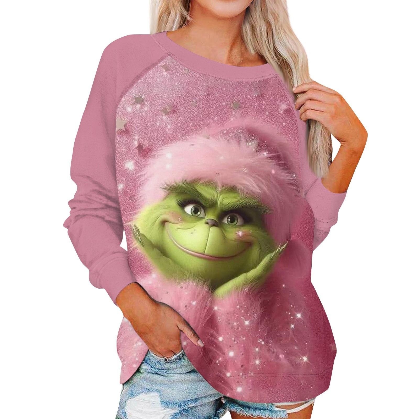 

Women s Fashion Casual Long Sleeve Christmas Printed Round Neck Long Sleeve Top L рожевий