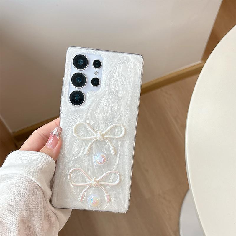 

Glue Laser Ins Beads A16 Mobile Phone Case for Samsung S24plus Bow S23 Women s S25ultra For Samsung A14
