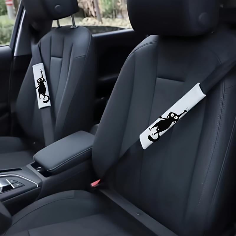 2 Pieces of Black Cat Pattern Printed Plush Seat Belt Shoulder Protection, Soft and Comfortable, Suitable for All Cars