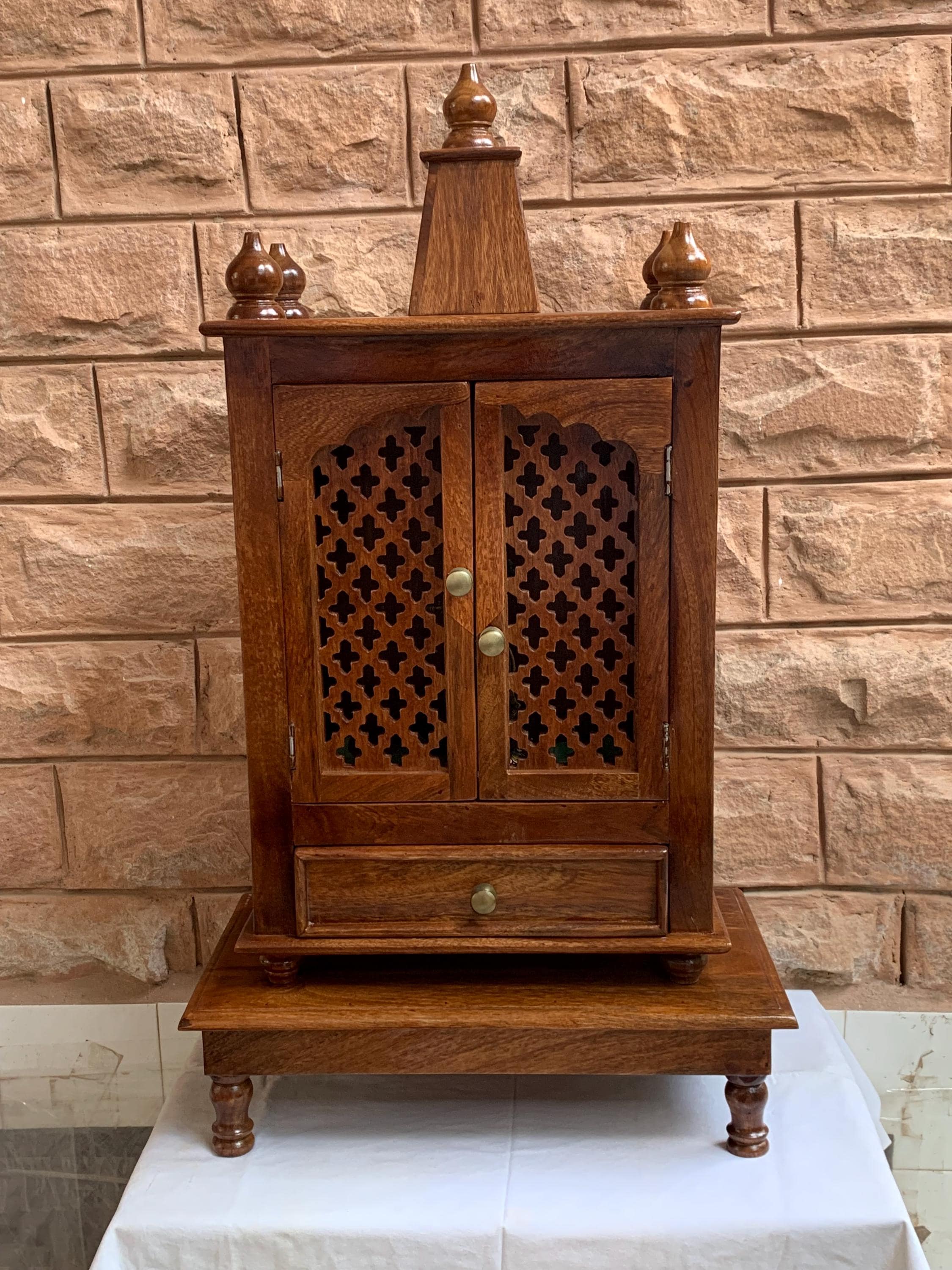 

Handmade Wooden Hindu Temple Religious Altar Decor with Bajot 24” X 12” X 30” (l x w x h) різнокольоровий