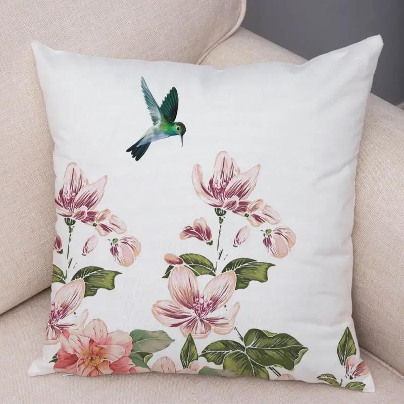 

Watercolor Floral Sparrow Decorative Pillowcase Office Living Room Car Ornaments Home Pillowcase 45x45cm