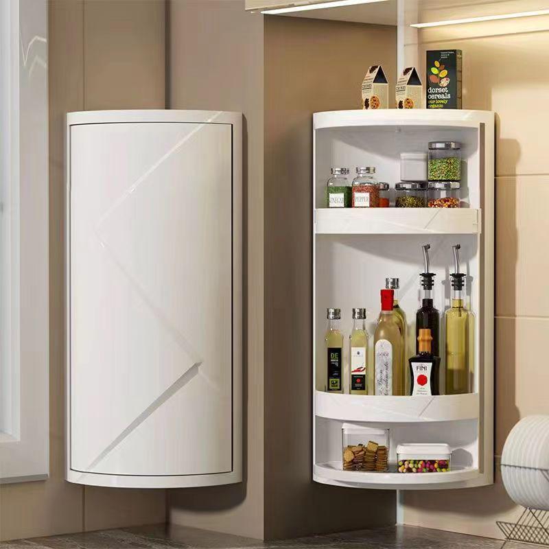 Triangle Kitchen Spice Rack: Wall-Mounted, Rotating Storage Shelf with Large Capacity and Punch-Free Corner Organizer