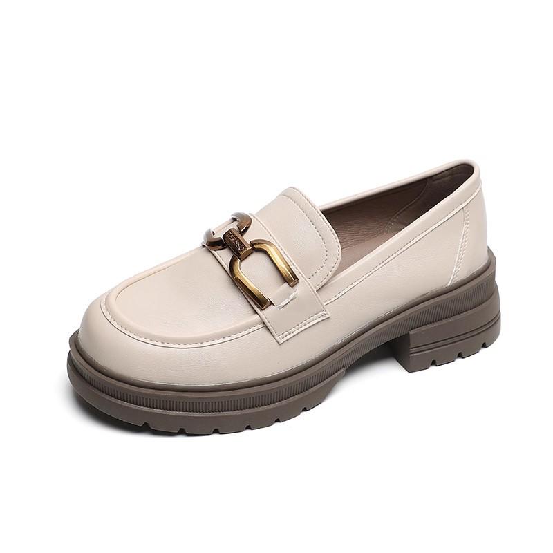 Niche British Style Small Leather Shoes Women's Spring 2025 New Casual Metal Buckle Versatile Platform Loafers Tide