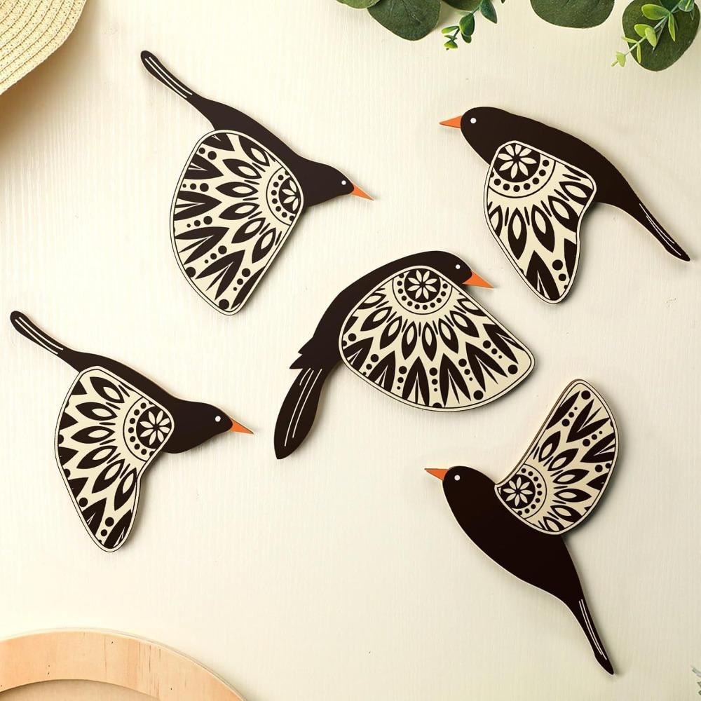 

5pcs Home Decor Bird Wall Decor Indoor Outdoor Wood Flying Birds Wooden Bird Wall Art Garden B