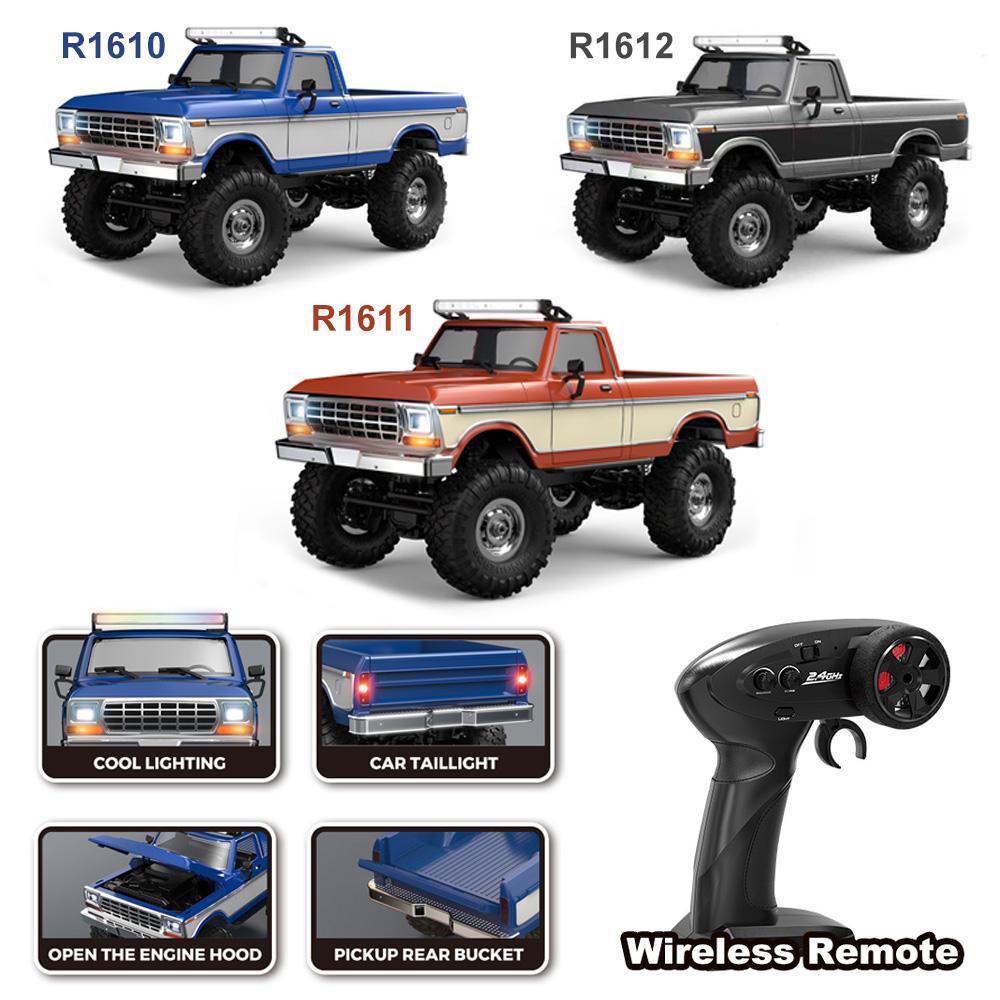HB R1601 RC Car 1:16 2.4G 4WD Off-Road Remote Control Cars with LED Crawler Trucks Climbing Vehicle Model Toys for Kids Adult