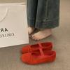 French Flat Bottom Square Head Bow Dopamine Flat Bottom Mary Jane Not Tired Feet Soft Bottom Suede Ballet Single Shoes Women