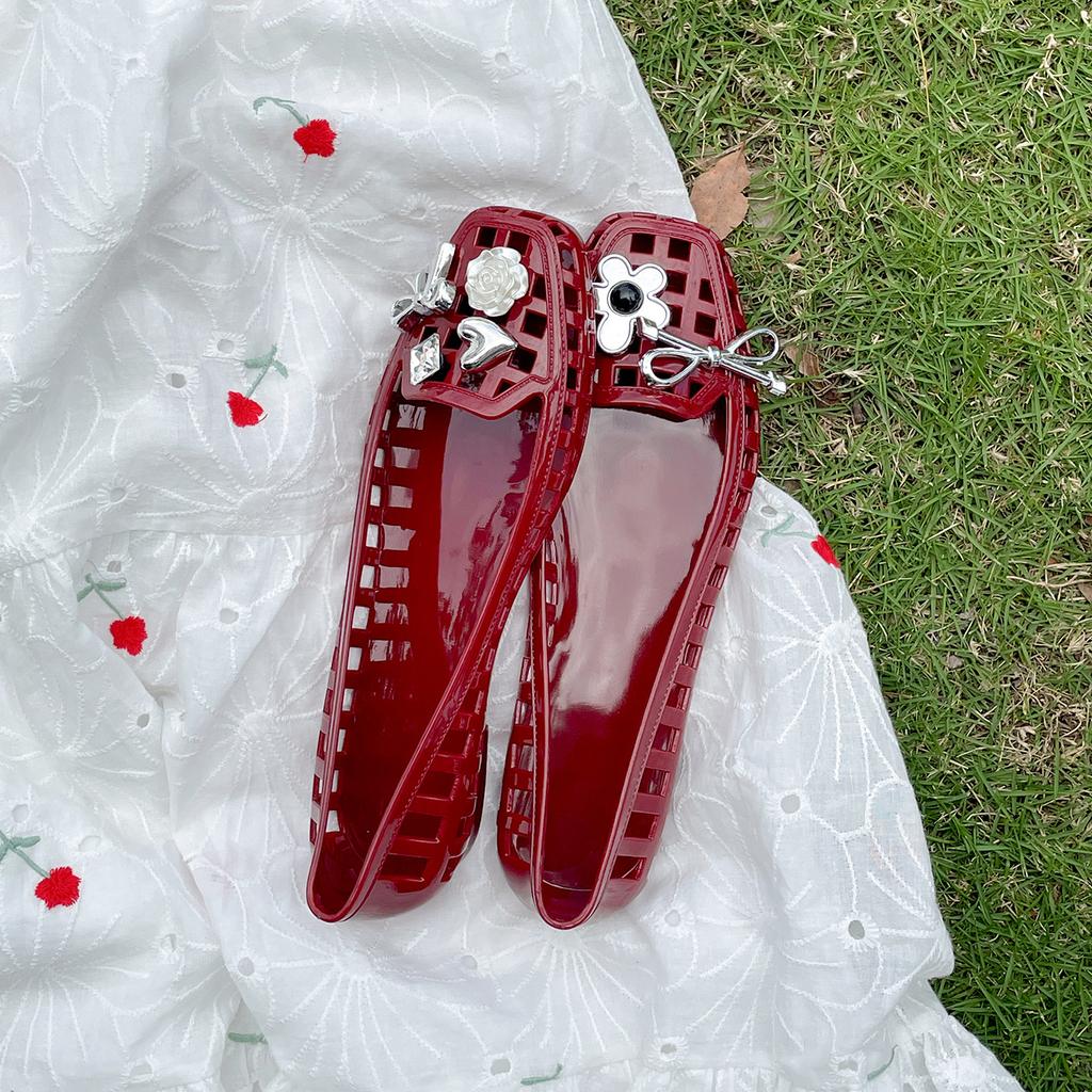 Retro popular black flat-bottomed bag head sandals women's 2025 new summer high-end Korean version crystal jelly shoes