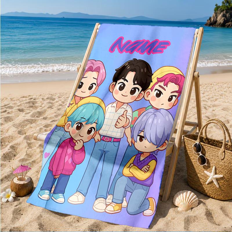 Custom Name Fantasy Friends KPop Beach Towel Microfiber Beach Towel, Lightweight and Quick-Dry, for Summer Travel, Swimming Pool Gift