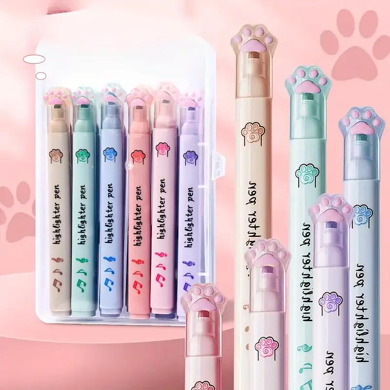 6pcs Cat Paw Highlighters – Fun, Vibrant Markers for Students & Office Note-Taking