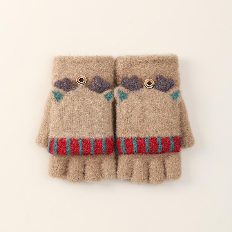 Xuehuaxiu's new women's winter thermal gloves, cute cartoon Christmas elk knitted half-finger flip gloves wholesale