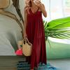Women Summer Fashion Loose Swing Dress Long V Neck Sleeveless Solid Color Large Size