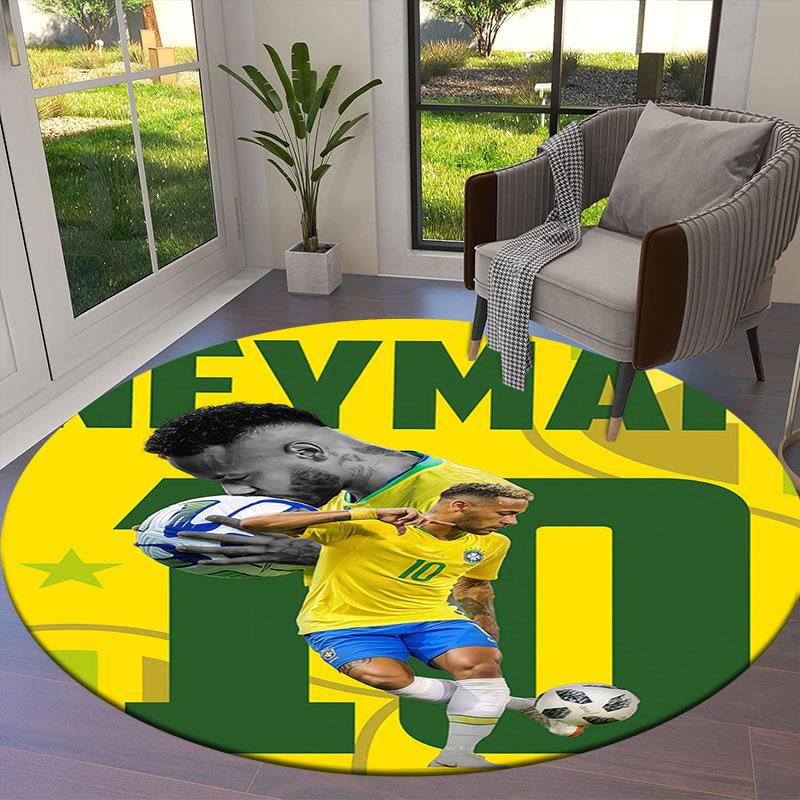 Neymar Jr Runder Teppich, Teppich für Wohnzimmer Schlafzimmer Sofa Spielzimmer Dekor, Rutschfeste Fußmatte