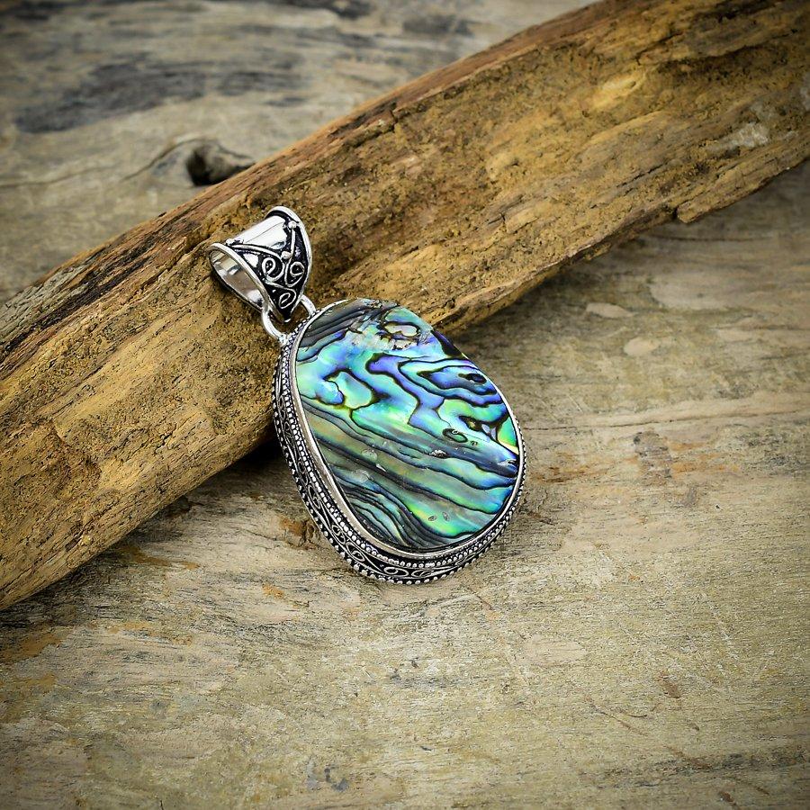 Abalone Shell Gemstone Handmade 925 Sterling Silver Jewelry Pendant 2.05" M-9