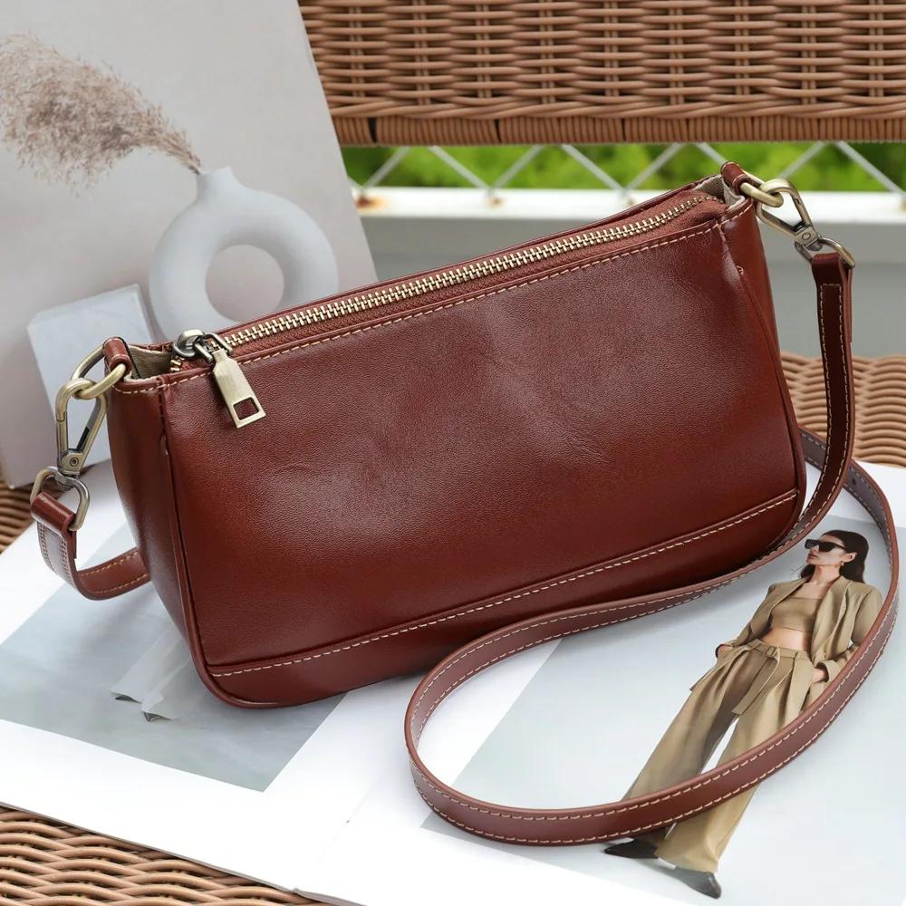 

Women s 2026 New Genuine Leather Crossbody Bag - Minimalist Solid Color Shoulder Purse, Versatile Small Handbag for Everyday Use темно-коричневого
