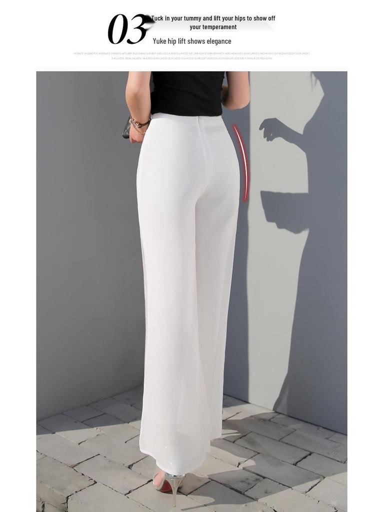 Šifonové culottes s vysokým pasem: Nadměrná velikost, Síťovina, Volné, Široké nohavice, Rovné, Rozparek, Ležérní palazzo kalhoty pro ženy.