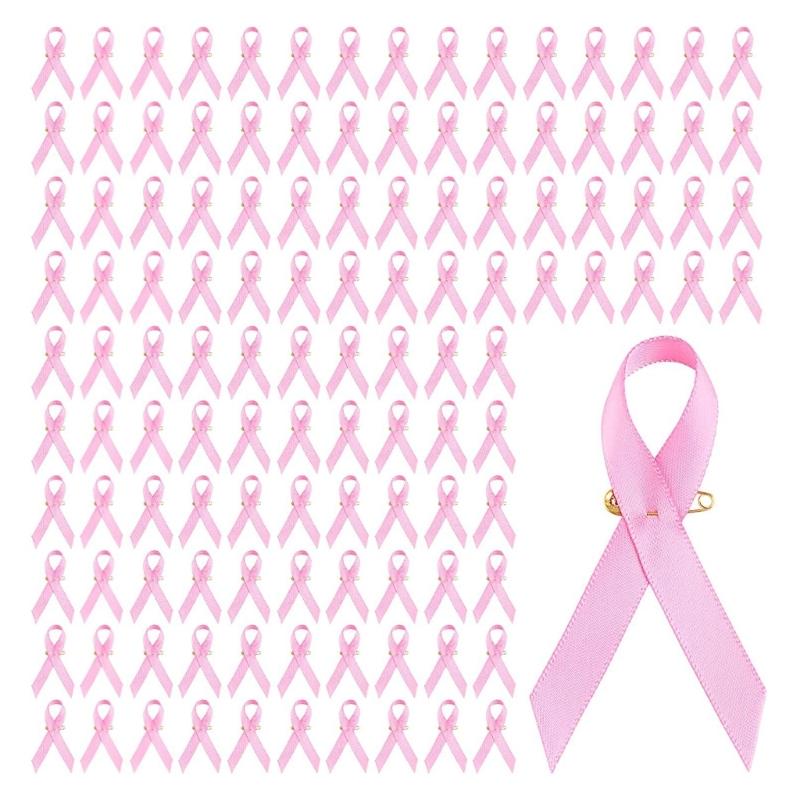 100pcs Awareness Enamel Lapel Pin Ribbon Brooch Breast Cancers Health Care Public Welfare Badges Jewelry Accessories