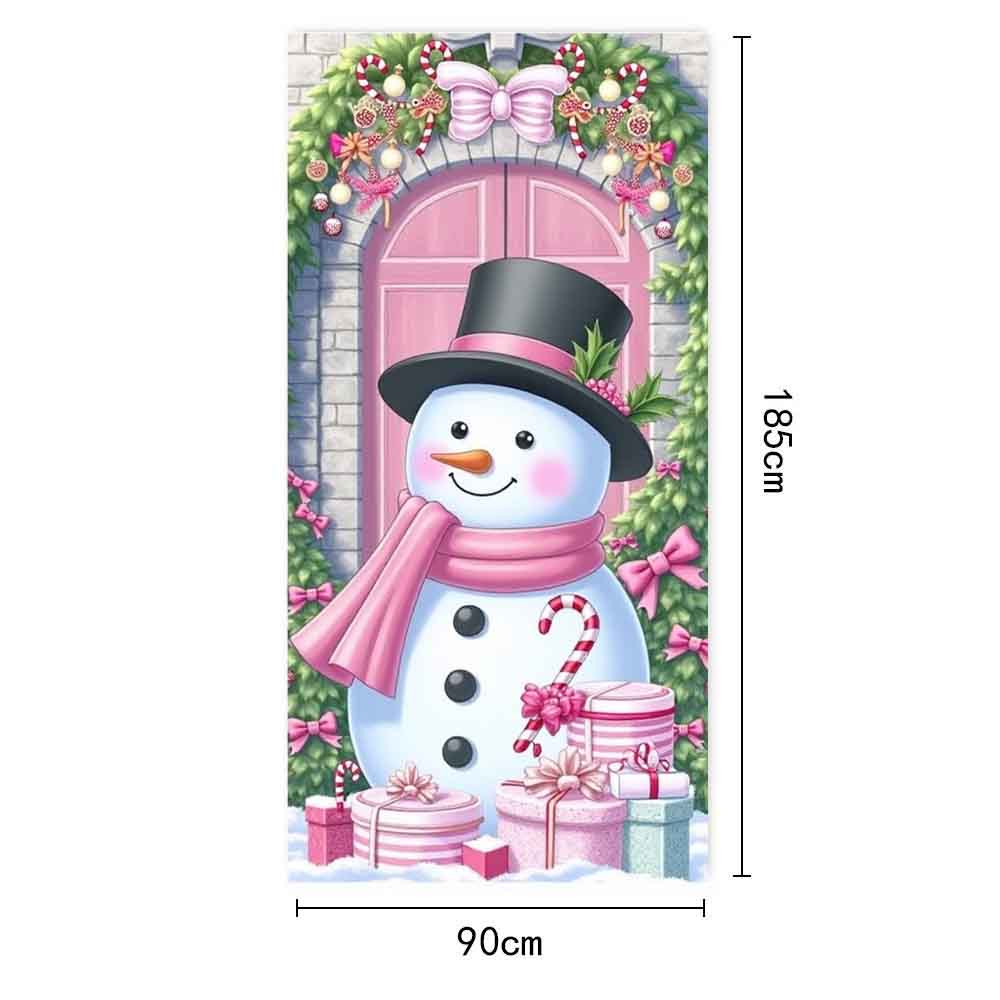 

Pink Christmas Door Cover 2026 Xmas Outdoor Decoration Snowman Santa Hanging Backdrop for Home Porch Front Door New Year Decors