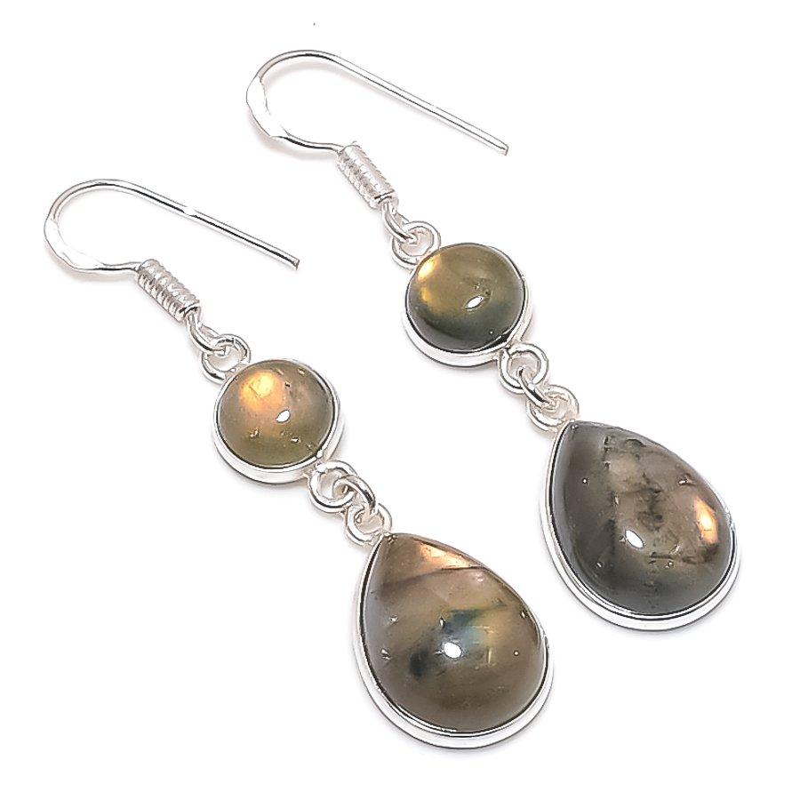

Natural Labradorite Gemstone 925 Sterling Silver Jewelry Earring 2.01 f4R73