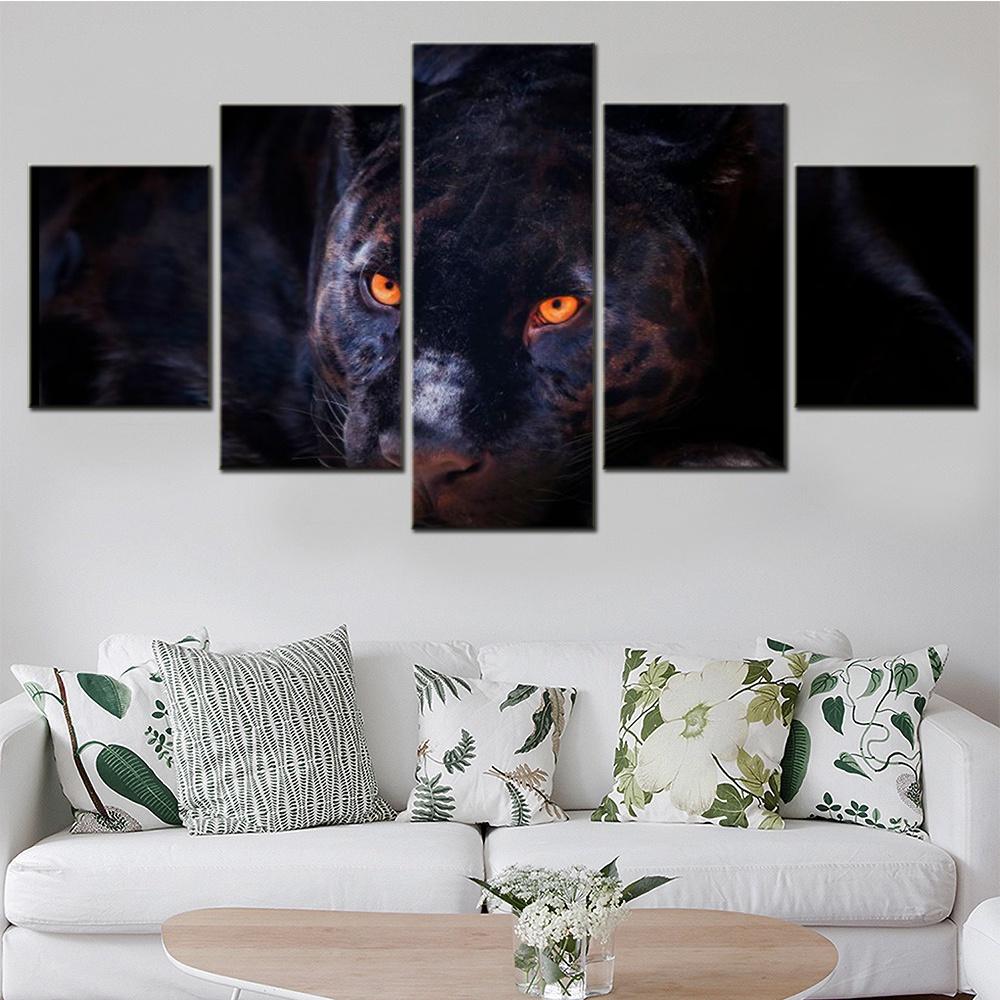 

5 Panels Canvans Modern Wall Decoration Animals Black Panther Wallpaper Poster Painting And Print Decorative Pictures Artwork 20x35 20x45 20x55cm