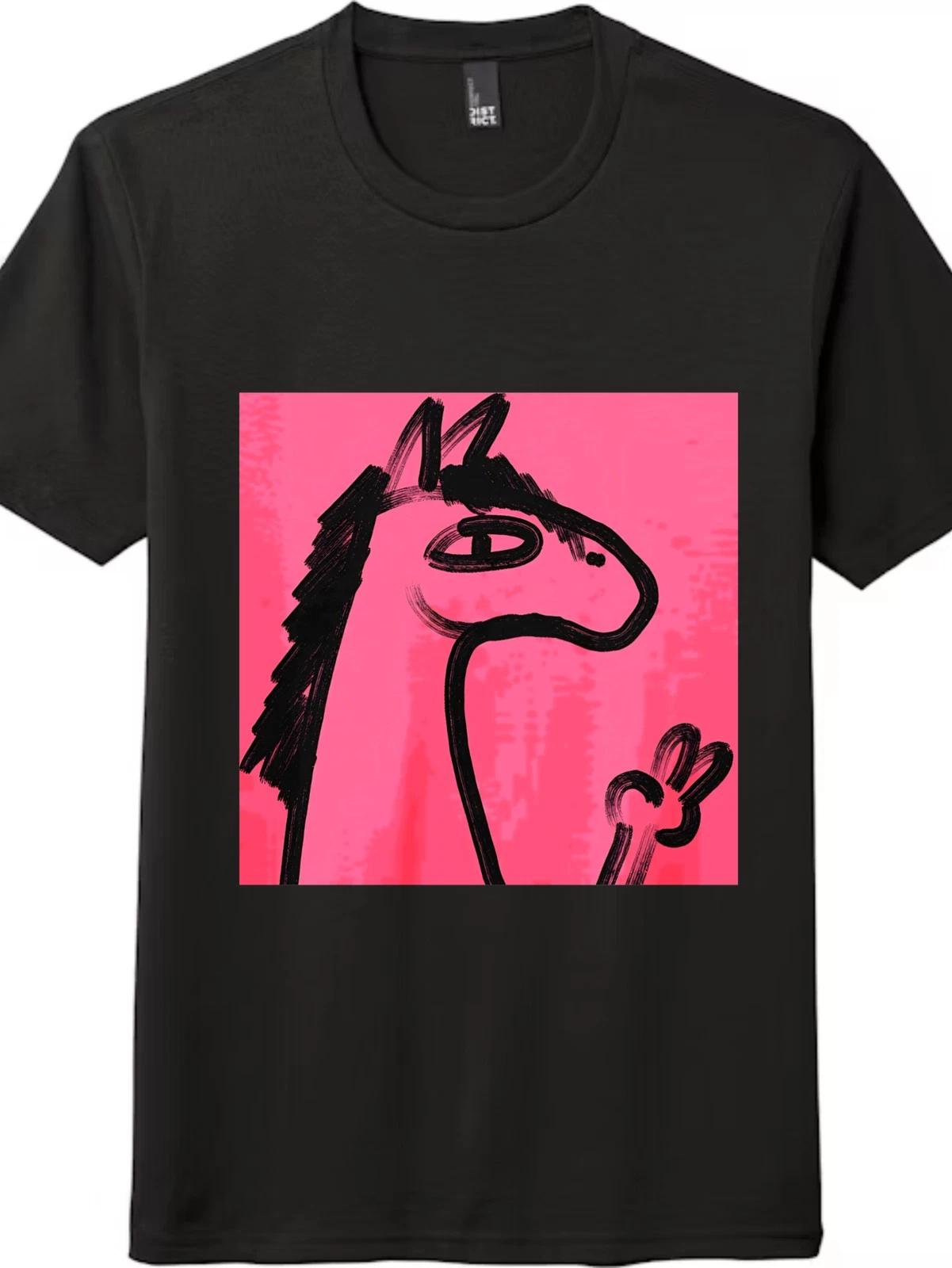 Unisex Pink Horse Peace Sign Abstract Graphic T-Shirt,Casual Tee,Free Shipping L