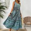 Women's Vintage Boho Floral Print Sleeveless Tiered Midi Dress, Casual Loose Swing Dress for Summer Vacation