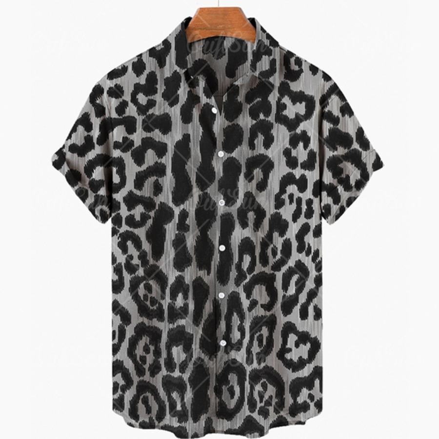 Short Sleeve Leopard Men's Shirts For Man Clothing Hawaiian Fashion 3D Print Thin Lapel Floral Casual Oversized Imported Camisa