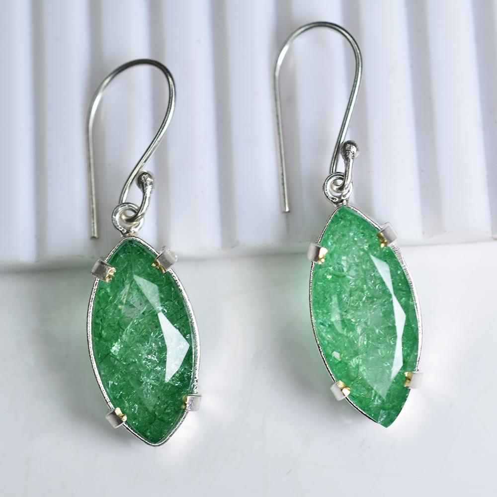 CERTIFIED 925 Sterling Silver 65 Ct Natural Marquise Green Emerald Gems Earring MY.ER-43-NS