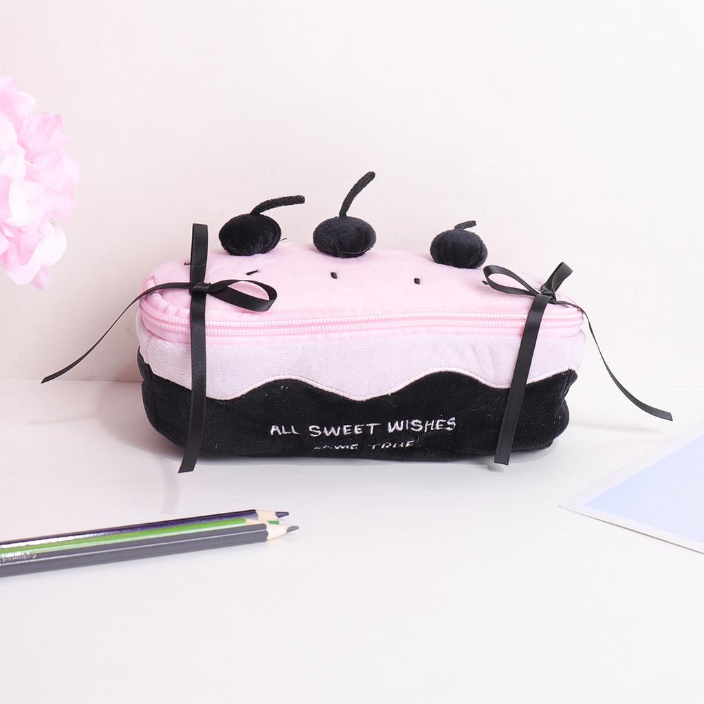 New Plush Cherry Cake Pen Bag Large Capacity Pencil Case Students Multifunction Stationery Bag For School Office