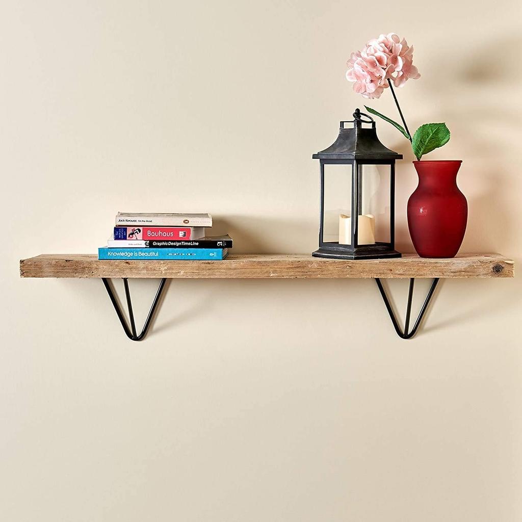 2X Iron Wall Brackets for Shelves, DIY Triangle Shelf Bracket for Open Shelving, Unique mid Century Hairpin Leg Design