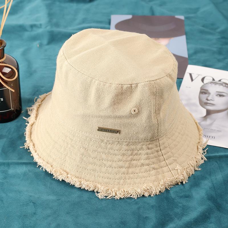 Personalized rough edge couple fisherman's hat children spring and autumn casual versatile face covering small face summer basin hat men