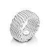Cold Wind White Geometric Woven Mesh Soft Ring Women'S Thick Rhodium Gold Jewelry