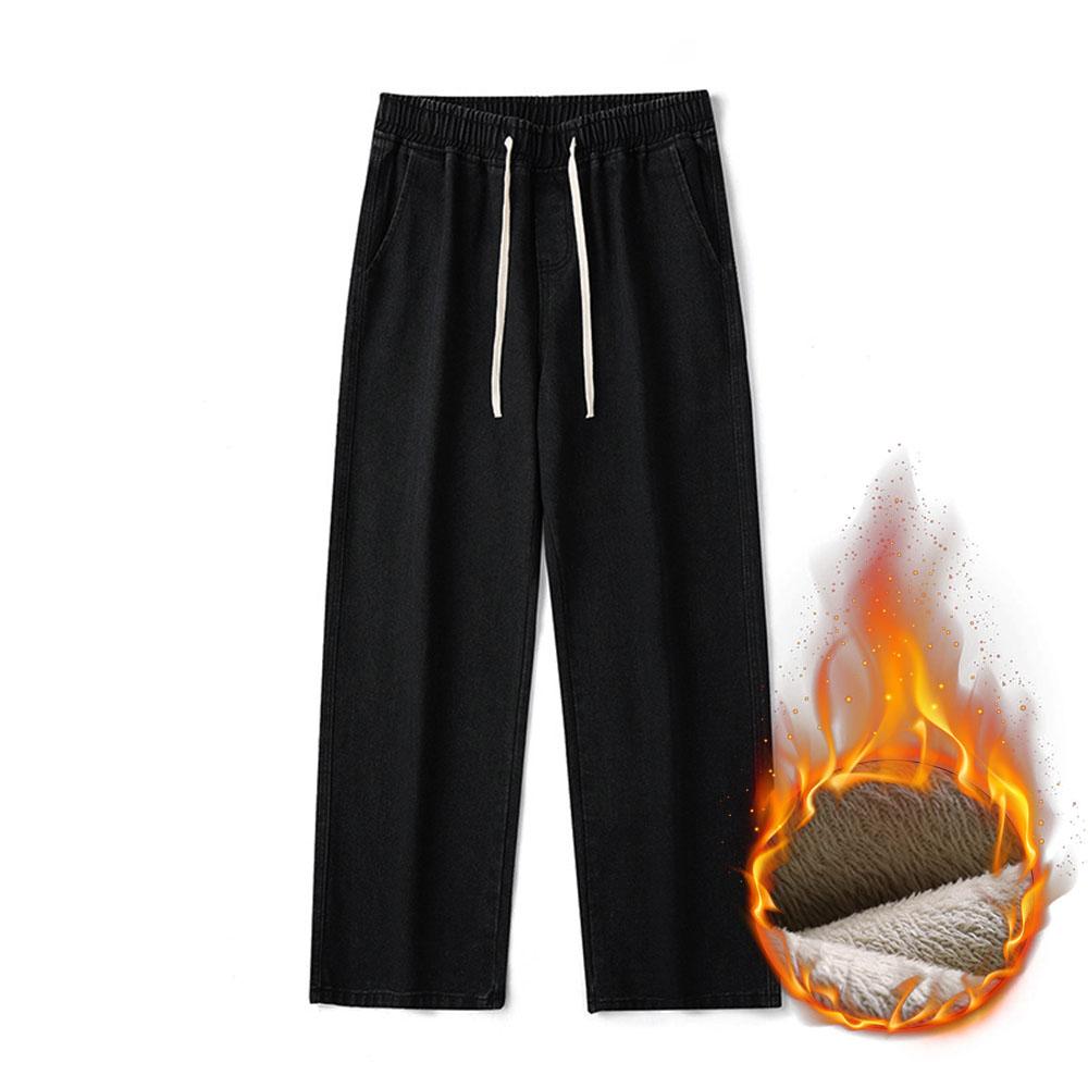 Thin / Thick  Casual Men's Plus Velvet 78% Cotton Drawstring Denim Jeans Baggy Wide Leg Pants Straight Trousers Sweatpants For Men Hip Hop