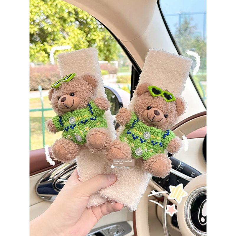 Cute Bear Pink Car Seatbelt Shoulder Pad Lambswool Anti-Neck-Strangling Safety Belt Decoration for Girls' Car Interior Accessories