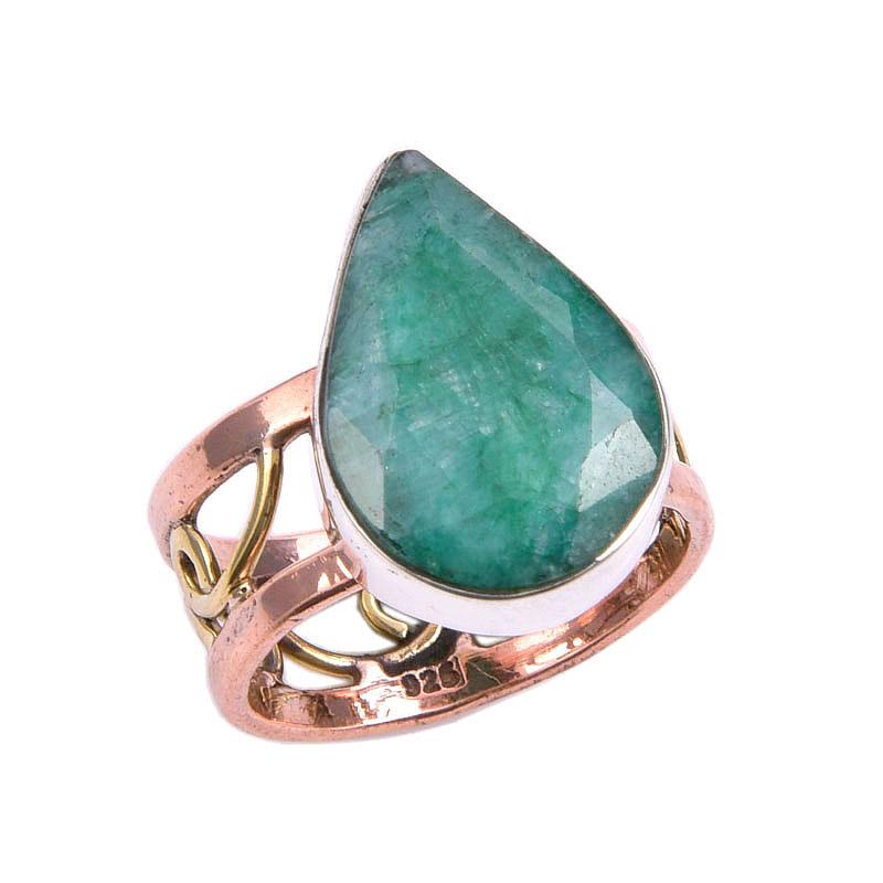 Emerald(Simulated) Handmade 925 Sterling Silver Jewelry Two Tone Ring S.7 T3Q28