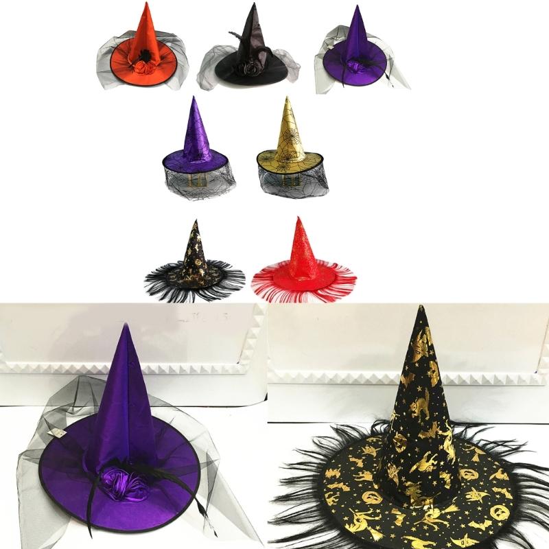 Witch Hat Masquerade Ribbon Wizard Costume Top Pointed Caps Cosplay Props Party