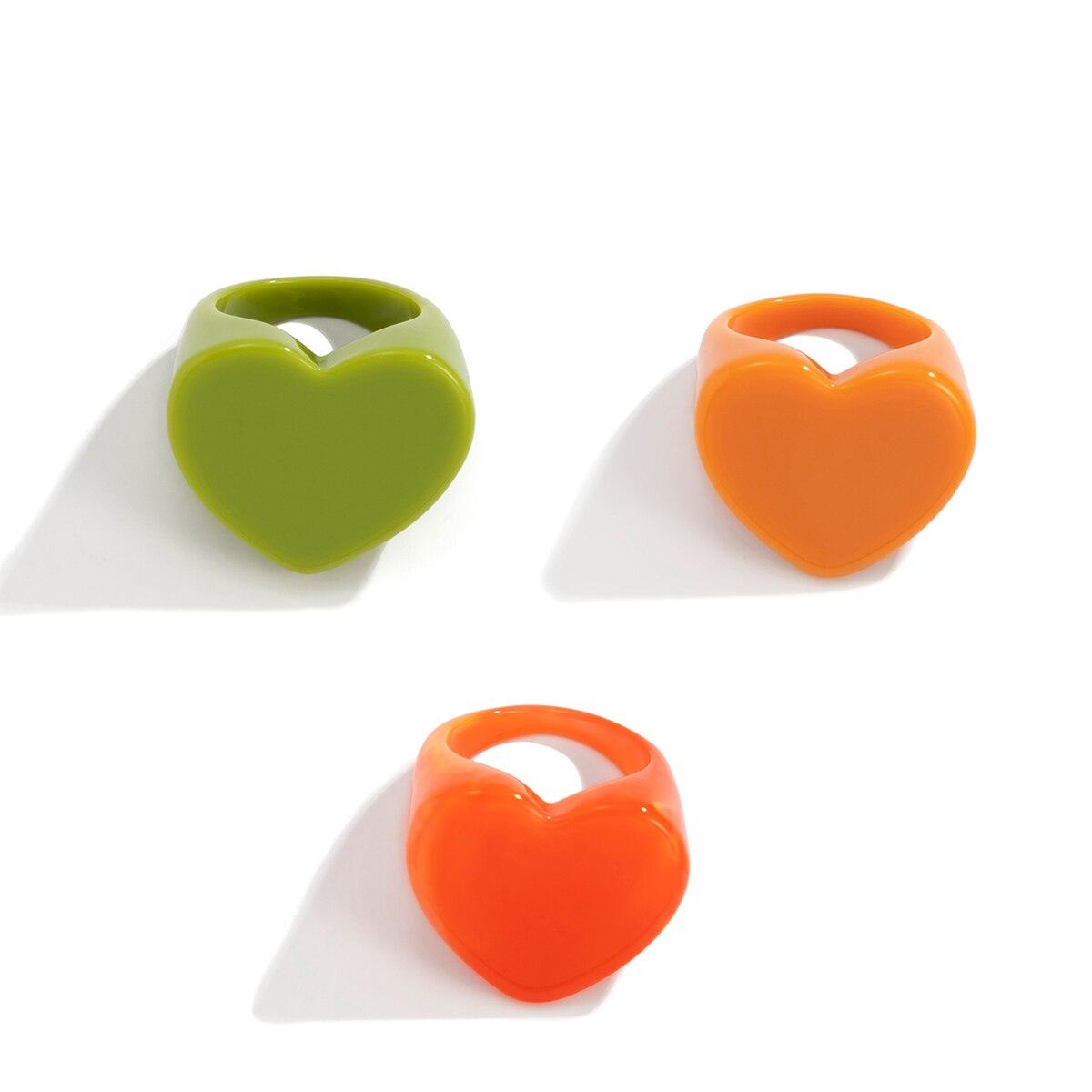 

3Pcs/Set Boho Sweet Colorful Acrylic Resin Love Heart Rings for Women Kpop Vintage Geometric Finger Rings Jewelry Anillos Mujer