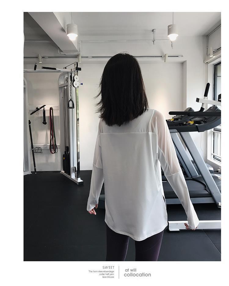 Dámský rychleschnoucí top s dlouhým rukávem na jógu - Prodyšný, ležérní, volný střih pro běh a fitness