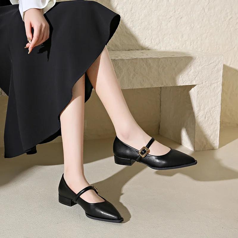 New Women's Low Heel Buckle Solid Color Fashionable Single Shoe 2024 Dress Paired with Pointed Casual Single Shoe for Women
