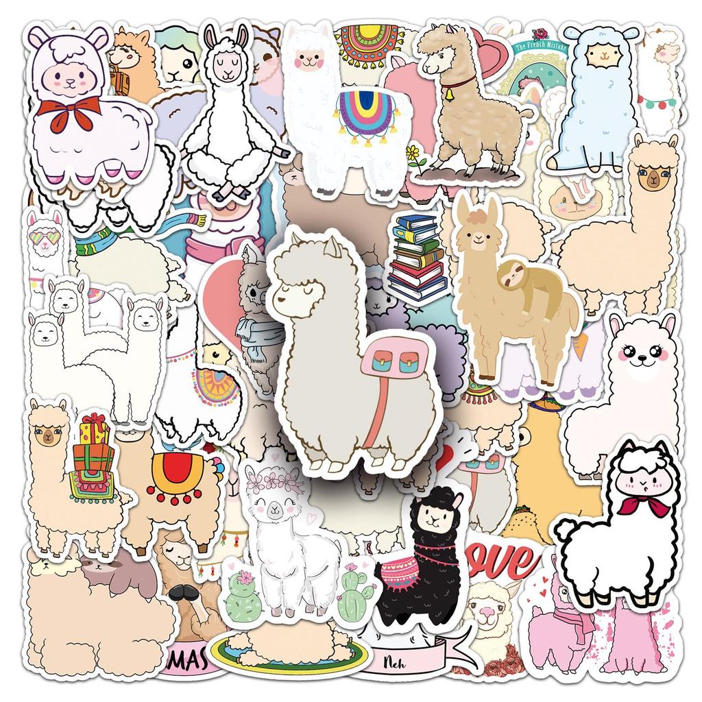 50 Adorable Cartoon Alpaca Stickers for Suitcases, Scooters, Refrigerators, and Notebooks